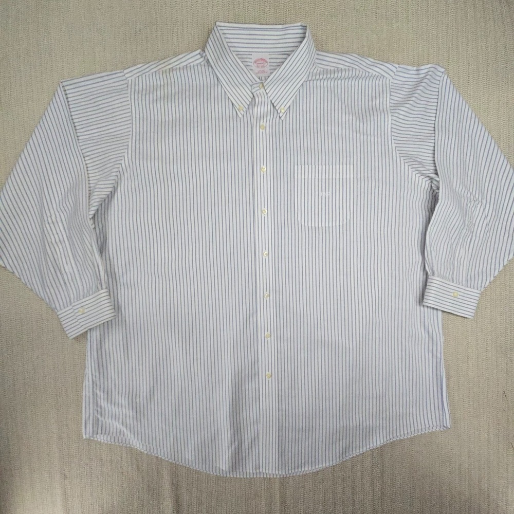 Brooks Brothers Shirt Mens 2XB Big Tall White Blue Stripe Button Up Oxford